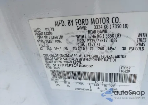 2012 Ford F-150 Xl from USA, damaged, VIN 1FTFX1EF2CFB05567